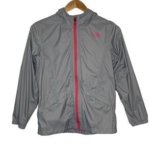 The North Face Girls Size XL 18 Zip Up Rain Jacket Hooded DryVent Gray Pink